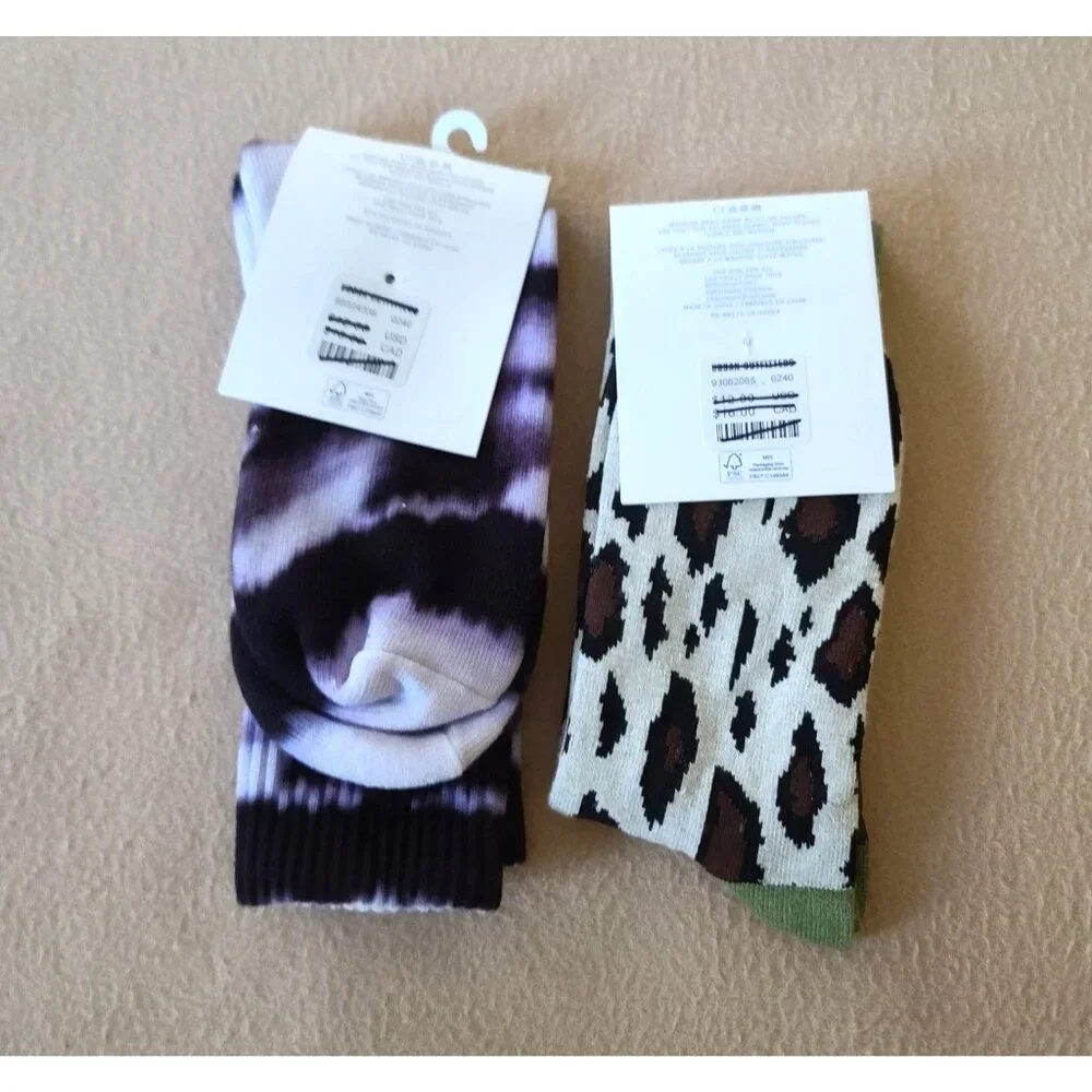 2 Pairs Urban Outfitters Crew Socks One Size Unisex Tie Dye Animal Print NEW
